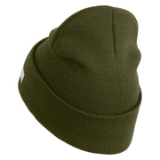 U.S. Army 163rd Armored Brigade Logo Embroidered 12 Inch Solid Knit Cuff Long Beanie Made in USA - Olive OSFM