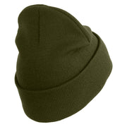 U.S. Army 163rd Armored Brigade Logo Embroidered 12 Inch Solid Knit Cuff Long Beanie Made in USA - Olive OSFM