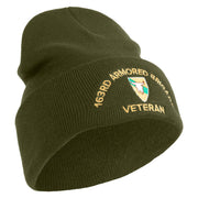U.S. Army 163rd Armored Brigade Logo Embroidered 12 Inch Solid Knit Cuff Long Beanie Made in USA - Olive OSFM