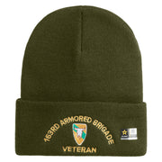 U.S. Army 163rd Armored Brigade Logo Embroidered 12 Inch Solid Knit Cuff Long Beanie Made in USA - Olive OSFM