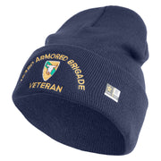 U.S. Army 163rd Armored Brigade Logo Embroidered 12 Inch Solid Knit Cuff Long Beanie Made in USA - Navy OSFM
