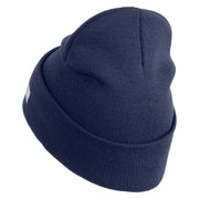 U.S. Army 163rd Armored Brigade Logo Embroidered 12 Inch Solid Knit Cuff Long Beanie Made in USA - Navy OSFM