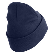 U.S. Army 163rd Armored Brigade Logo Embroidered 12 Inch Solid Knit Cuff Long Beanie Made in USA - Navy OSFM