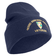 U.S. Army 163rd Armored Brigade Logo Embroidered 12 Inch Solid Knit Cuff Long Beanie Made in USA - Navy OSFM