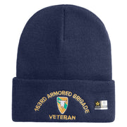 U.S. Army 163rd Armored Brigade Logo Embroidered 12 Inch Solid Knit Cuff Long Beanie Made in USA - Navy OSFM
