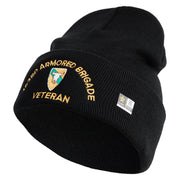 U.S. Army 163rd Armored Brigade Logo Embroidered 12 Inch Solid Knit Cuff Long Beanie Made in USA - Black OSFM