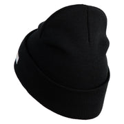 U.S. Army 163rd Armored Brigade Logo Embroidered 12 Inch Solid Knit Cuff Long Beanie Made in USA - Black OSFM