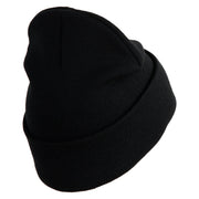 U.S. Army 163rd Armored Brigade Logo Embroidered 12 Inch Solid Knit Cuff Long Beanie Made in USA - Black OSFM