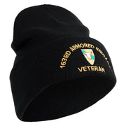 U.S. Army 163rd Armored Brigade Logo Embroidered 12 Inch Solid Knit Cuff Long Beanie Made in USA - Black OSFM