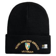 U.S. Army 163rd Armored Brigade Logo Embroidered 12 Inch Solid Knit Cuff Long Beanie Made in USA - Black OSFM