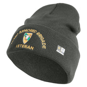 U.S. Army 163rd Armored Brigade Logo Embroidered 12 Inch Solid Knit Cuff Long Beanie Made in USA - Charcoal OSFM