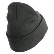 U.S. Army 163rd Armored Brigade Logo Embroidered 12 Inch Solid Knit Cuff Long Beanie Made in USA - Charcoal OSFM