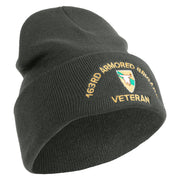 U.S. Army 163rd Armored Brigade Logo Embroidered 12 Inch Solid Knit Cuff Long Beanie Made in USA - Charcoal OSFM