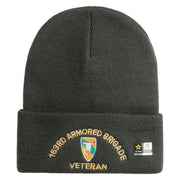 U.S. Army 163rd Armored Brigade Logo Embroidered 12 Inch Solid Knit Cuff Long Beanie Made in USA - Charcoal OSFM