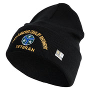 U.S. Army 278th Armored Cavalry Regiment Logo Embroidered 12 Inch Solid Knit Cuff Long Beanie Made in USA - Black OSFM