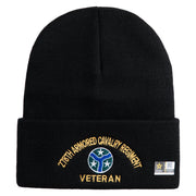U.S. Army 278th Armored Cavalry Regiment Logo Embroidered 12 Inch Solid Knit Cuff Long Beanie Made in USA - Black OSFM