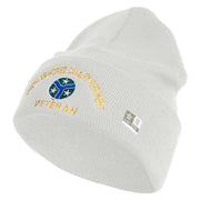 U.S. Army 278th Armored Cavalry Regiment Logo Embroidered 12 Inch Solid Knit Cuff Long Beanie Made in USA - white OSFM
