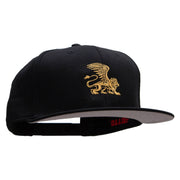 Lion Wings Embroidered Superior Cotton Twill Flat Bill Snapback Prostyle Cap - Black OSFM