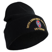 U.S. Army 30th Armored Brigade Logo Embroidered 12 Inch Solid Knit Cuff Long Beanie Made in USA - Black OSFM