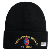 U.S. Army 30th Armored Brigade Logo Embroidered 12 Inch Solid Knit Cuff Long Beanie Made in USA - Black OSFM
