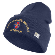 U.S. Army 30th Armored Brigade Logo Embroidered 12 Inch Solid Knit Cuff Long Beanie Made in USA - Navy OSFM