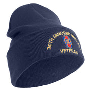 U.S. Army 30th Armored Brigade Logo Embroidered 12 Inch Solid Knit Cuff Long Beanie Made in USA - Navy OSFM