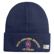 U.S. Army 30th Armored Brigade Logo Embroidered 12 Inch Solid Knit Cuff Long Beanie Made in USA - Navy OSFM