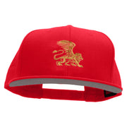 Lion Wings Embroidered Superior Cotton Twill Flat Bill Snapback Prostyle Cap - Red OSFM