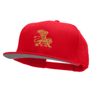 Lion Wings Embroidered Superior Cotton Twill Flat Bill Snapback Prostyle Cap - Red OSFM