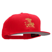 Lion Wings Embroidered Superior Cotton Twill Flat Bill Snapback Prostyle Cap - Red OSFM