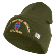 U.S. Army 30th Armored Brigade Logo Embroidered 12 Inch Solid Knit Cuff Long Beanie Made in USA - Olive OSFM