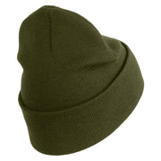 U.S. Army 30th Armored Brigade Logo Embroidered 12 Inch Solid Knit Cuff Long Beanie Made in USA - Olive OSFM