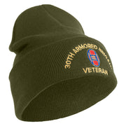 U.S. Army 30th Armored Brigade Logo Embroidered 12 Inch Solid Knit Cuff Long Beanie Made in USA - Olive OSFM