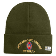 U.S. Army 30th Armored Brigade Logo Embroidered 12 Inch Solid Knit Cuff Long Beanie Made in USA - Olive OSFM