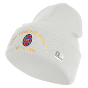 U.S. Army 30th Armored Brigade Logo Embroidered 12 Inch Solid Knit Cuff Long Beanie Made in USA - White OSFM