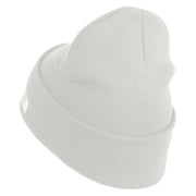 U.S. Army 30th Armored Brigade Logo Embroidered 12 Inch Solid Knit Cuff Long Beanie Made in USA - White OSFM