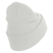 U.S. Army 30th Armored Brigade Logo Embroidered 12 Inch Solid Knit Cuff Long Beanie Made in USA - White OSFM