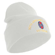 U.S. Army 30th Armored Brigade Logo Embroidered 12 Inch Solid Knit Cuff Long Beanie Made in USA - White OSFM
