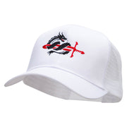 Dragon Sword Embroidered Solid Cotton Prostyle Twill Mesh Cap - White OSFM