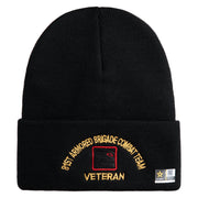 U.S. Army 81st Armored Brigade Combat Team Logo Embroidered 12 Inch Solid Knit Cuff Long Beanie Made in USA - Black OSFM