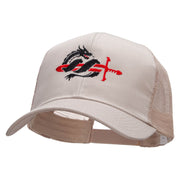 Dragon Sword Embroidered Solid Cotton Prostyle Twill Mesh Cap - Khaki OSFM