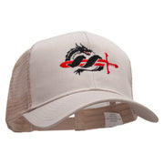 Dragon Sword Embroidered Solid Cotton Prostyle Twill Mesh Cap - Khaki OSFM