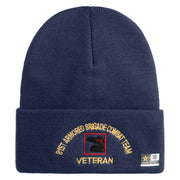 U.S. Army 81st Armored Brigade Combat Team Logo Embroidered 12 Inch Solid Knit Cuff Long Beanie Made in USA - Navy OSFM