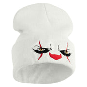 It Scary Clown Eyes Embroidered 12" Long Knitted Beanie - White OSFM