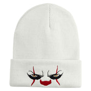 It Scary Clown Eyes Embroidered 12" Long Knitted Beanie - White OSFM