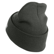 U.S. Army 1st Cavalry Division Logo Embroidered 12 Inch Solid Knit Cuff Long Beanie Made in USA - Charcoal OSFM