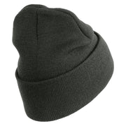 U.S. Army 1st Cavalry Division Logo Embroidered 12 Inch Solid Knit Cuff Long Beanie Made in USA - Charcoal OSFM