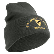 U.S. Army 1st Cavalry Division Logo Embroidered 12 Inch Solid Knit Cuff Long Beanie Made in USA - Charcoal OSFM