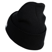 U.S. Army 1st Cavalry Division Logo Embroidered 12 Inch Solid Knit Cuff Long Beanie Made in USA - Black OSFM