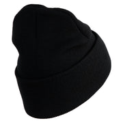U.S. Army 1st Cavalry Division Logo Embroidered 12 Inch Solid Knit Cuff Long Beanie Made in USA - Black OSFM